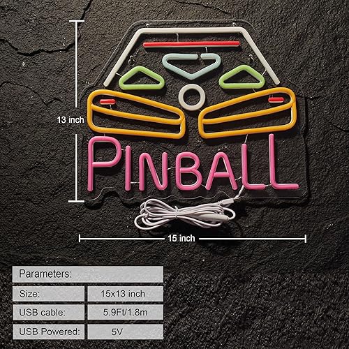 Miniatura 3 de Pinball - Letrero de neón para decoración de pared con interruptor regulable, luz LED de neón