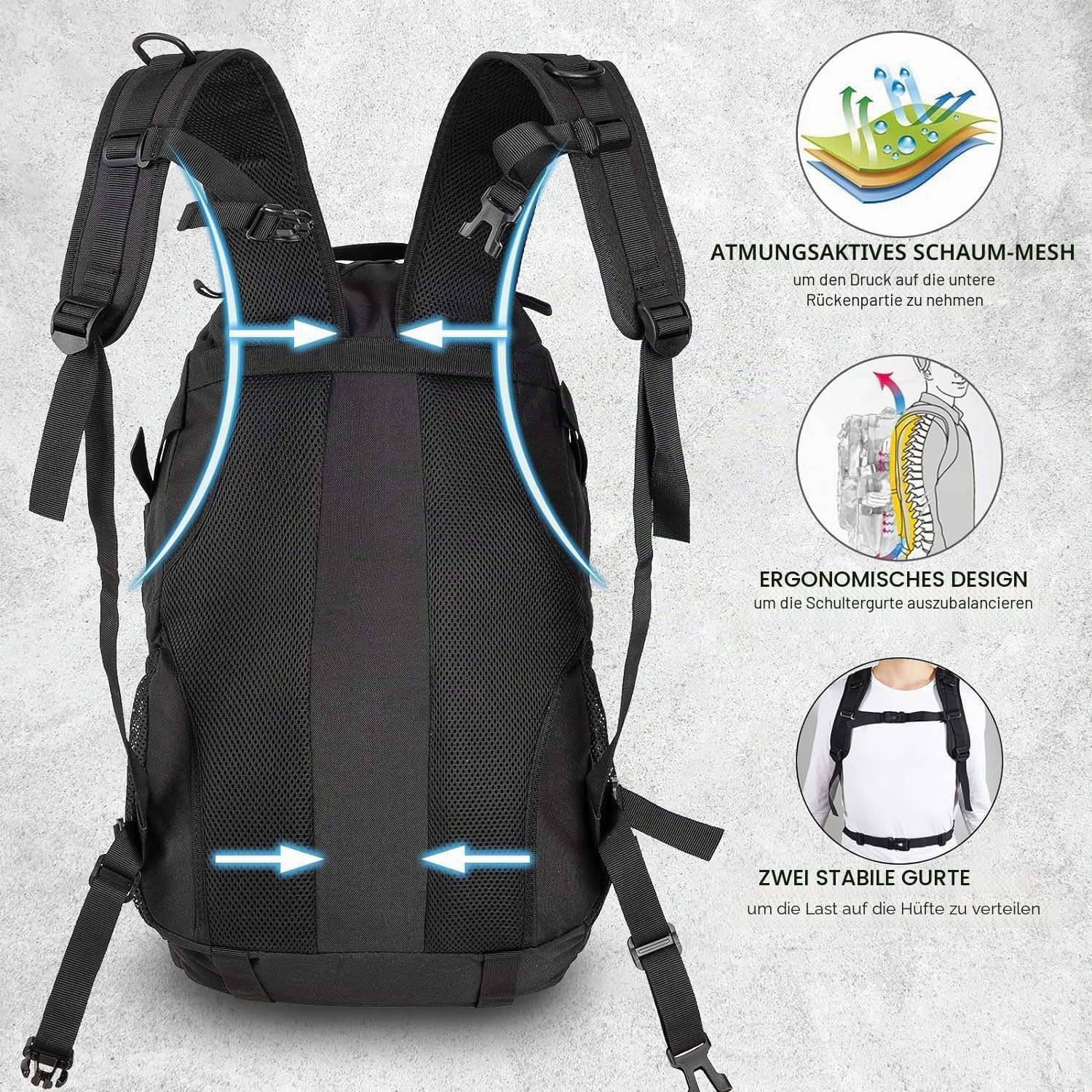 Jueachy Militär Rucksack Herren 30L Wasserdicht Molle Tactical Backpack Military Rucksack Große Kapazität Taktischer Rucksack Outdoor Wanderrucksack Trekkingrucksack für Assault Wandern Reisen Camping