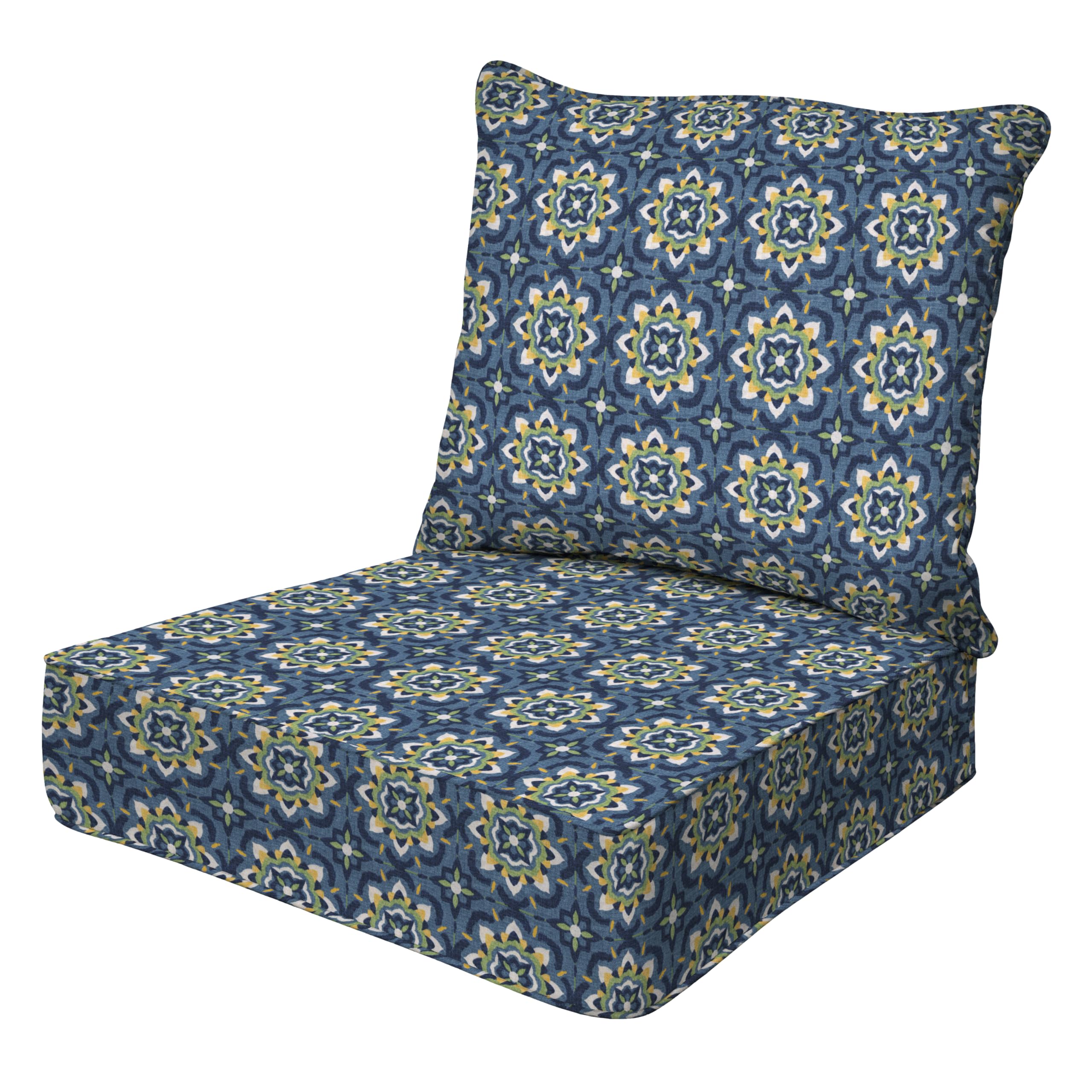 Honeycomb Outdoor Deep Seat, 24 x 23, Medina Medallion Blue Chair Cushion for Patio Furniture
