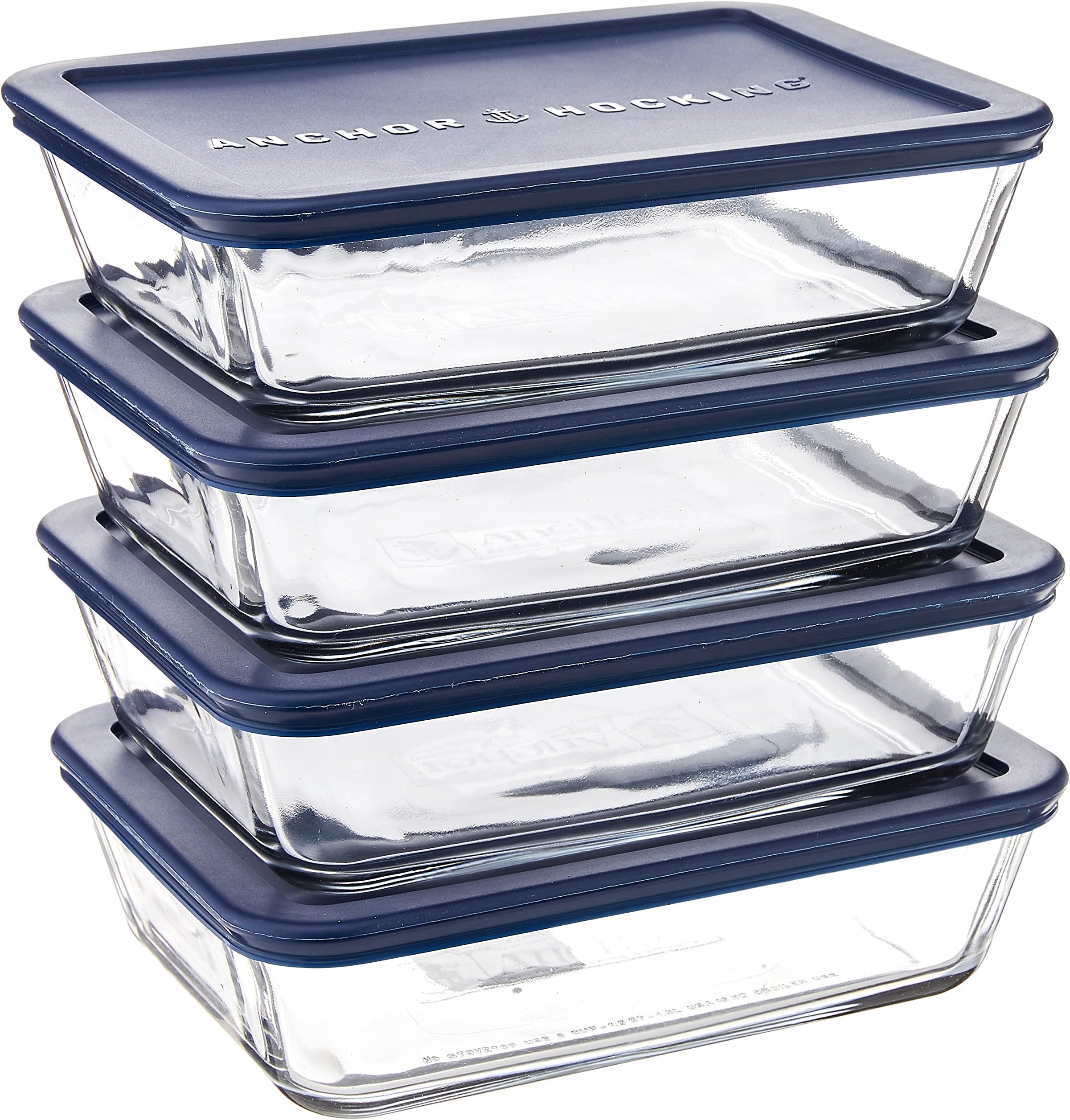 6-Cup Rectangular Food Storage Containers with Blue Plastic Lids, Pack of 4