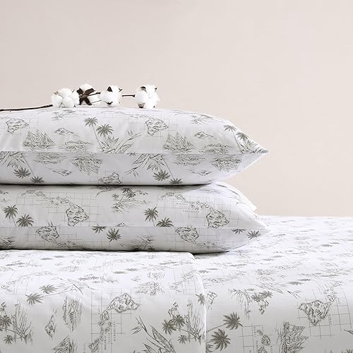 Miniatura 7 de Tommy Bahama - Juego de sábanas, ropa de cama de algodón percal, fresco y suave, estilo elegante (diseño marrón Vintage Map, tamaño Queen)
