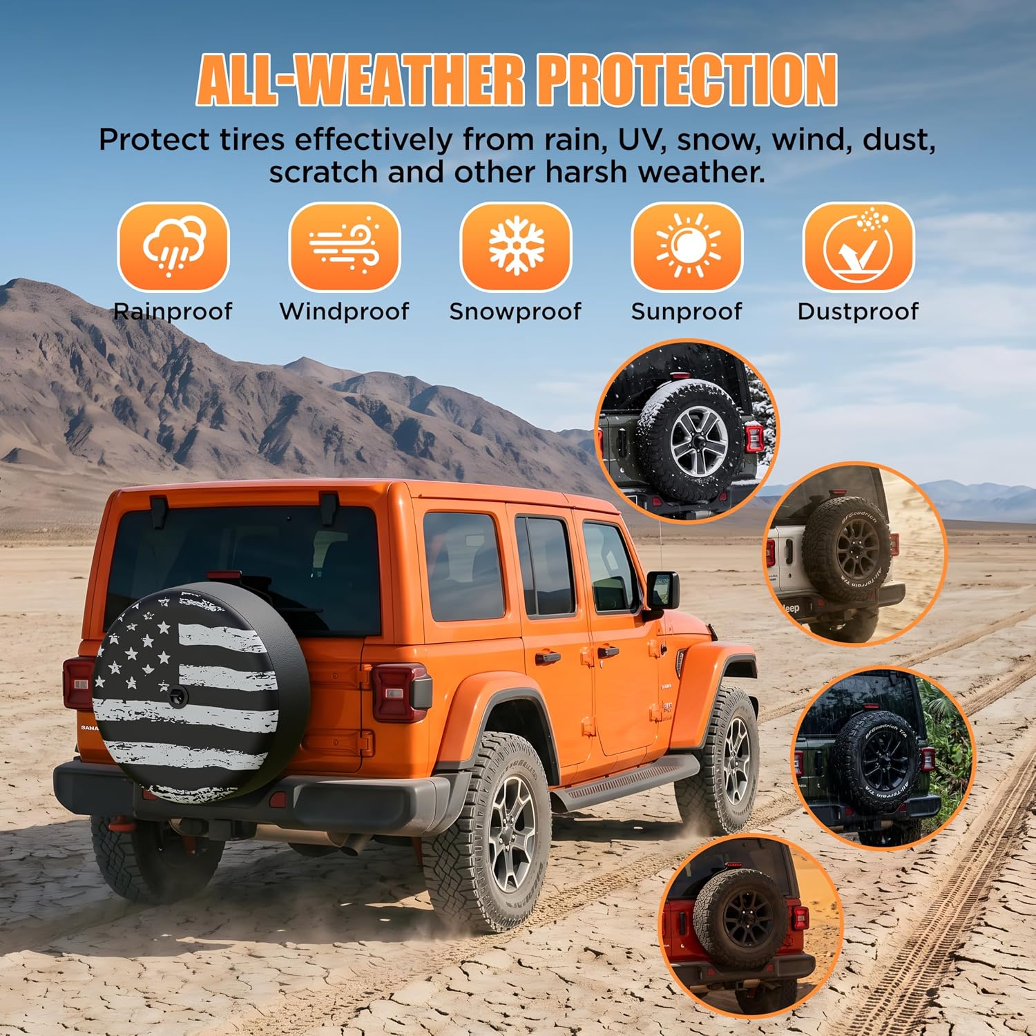 Moonet Tire Cover with Camera Hole, for Jeep Wrangler JL with Back-up Camera, Sport & Sahara (2018-2025) White Flag, Fits 285/70R17