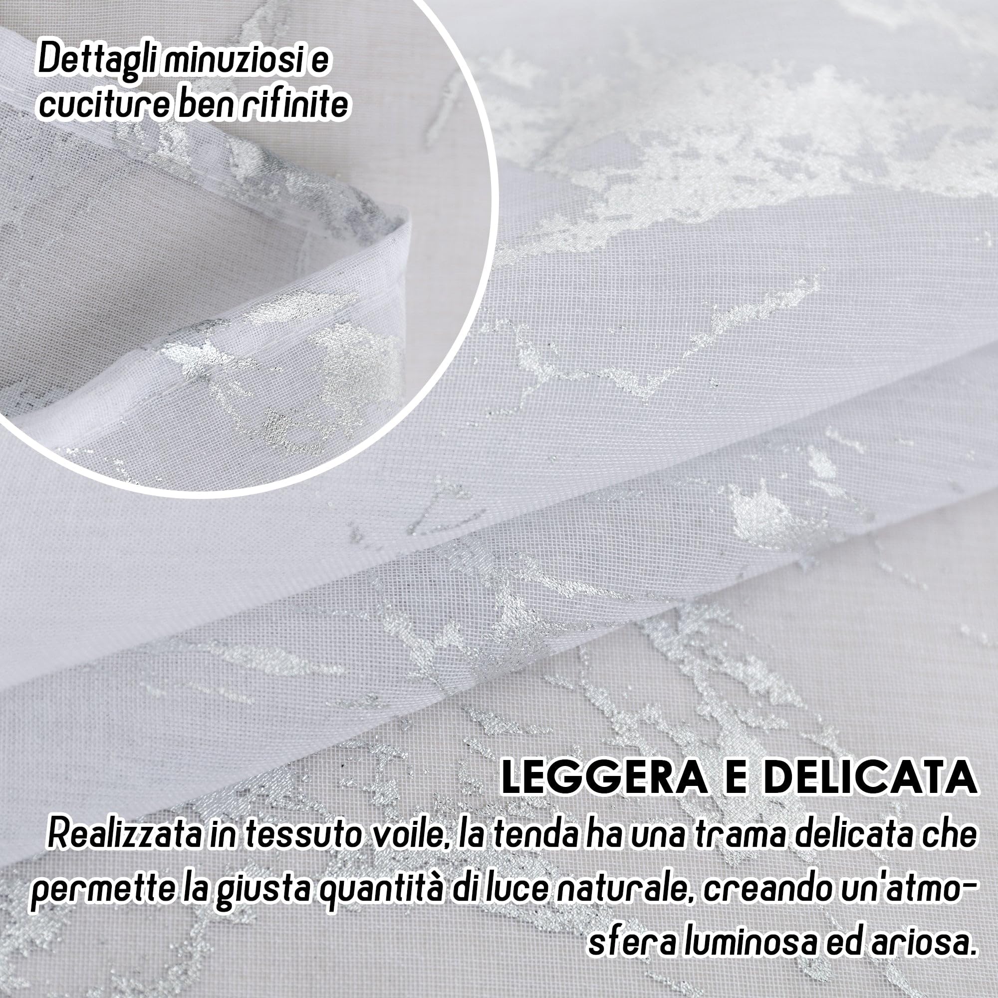 GIRASOLE HOME Coppia Tende Favignana Filtranti Fantasia Argentata Effetto Marmo 2 Pannelli da 140x150cm con Occhielli, Bianco