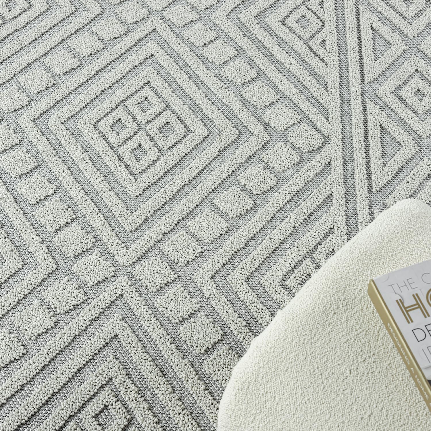 VIMODA Teppich Boho Wohnzimmer, Schlafzimmer, Fransen Skandinavisch, Waschbarer Teppich 3D, Farbe:Grau, Maße:120x170 cm