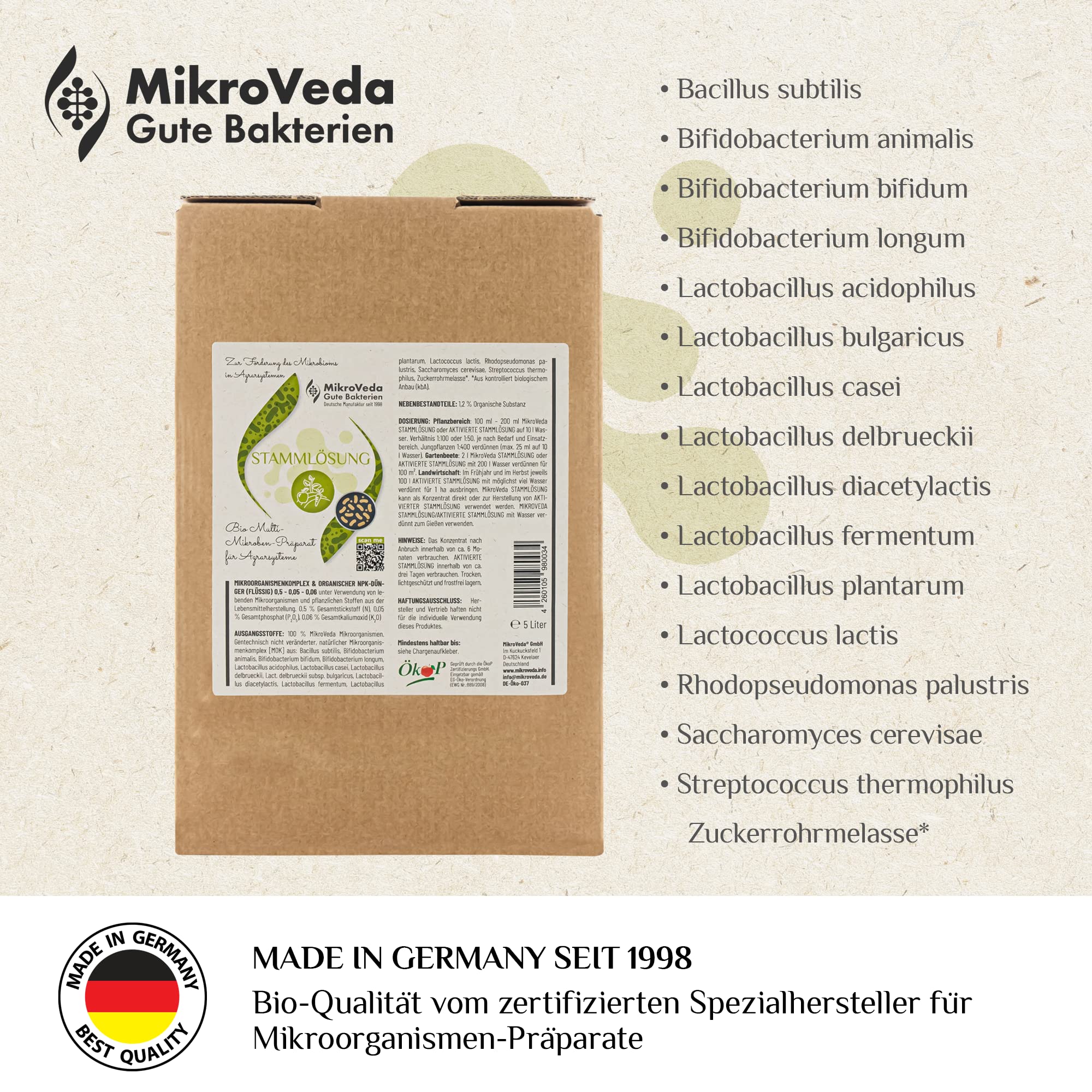 MikroVeda Bio-Stammlösung - Effektive Mikroorganismen - 15 Stämme - Farming - Urlösung - Bodenaktivator und -hilfsstoff - Kompost - Teiche - Garten - Agrarwirtschaft - VEGAN (5l)