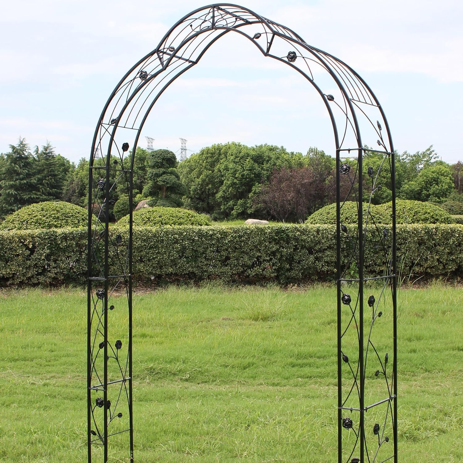 Metal Garden Arch Trellis, 98" H Freestanding Outdoor Rose Arch 8-Style Adjustable Arbor Trellis for Weddings & Events Climbing Plants (Black, L)