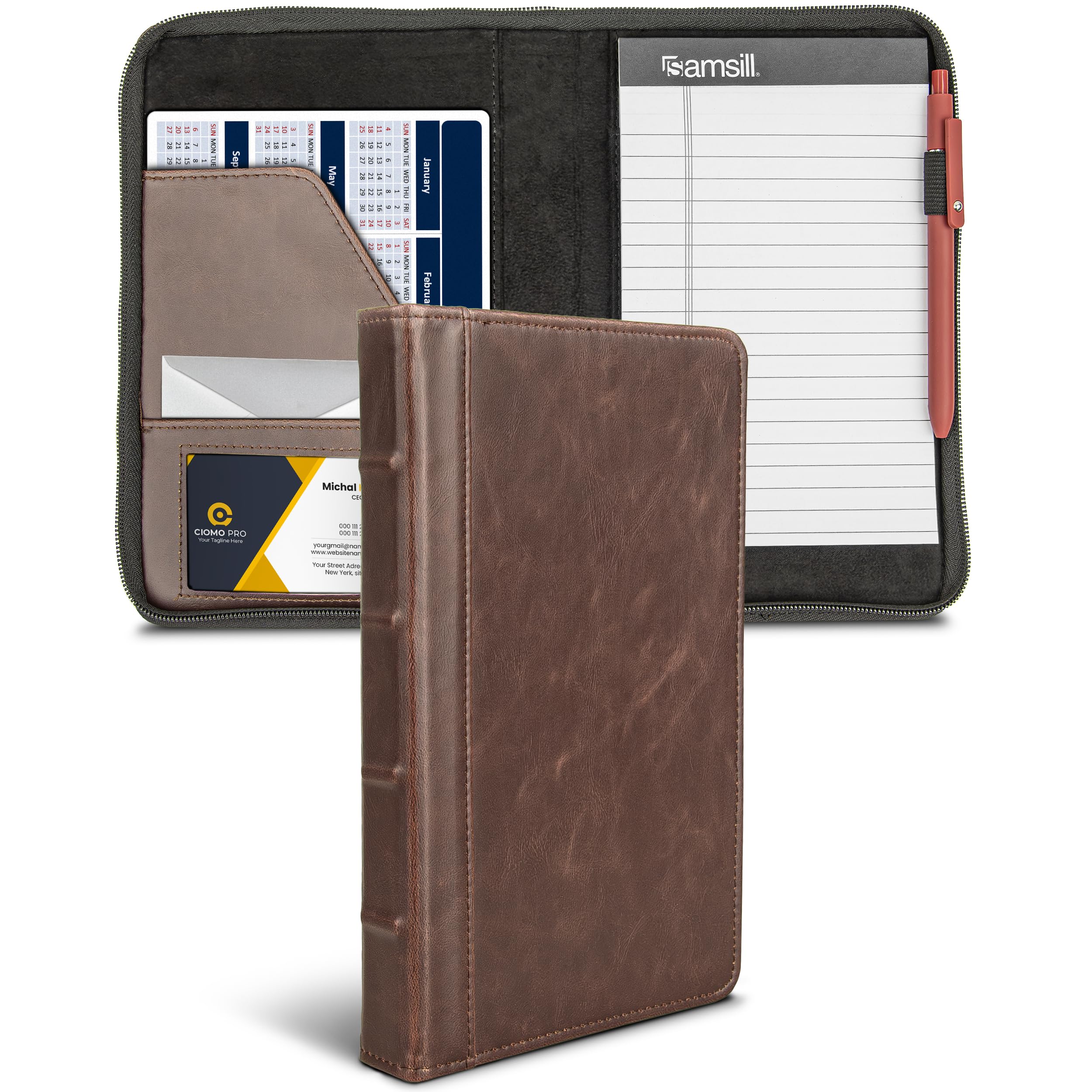 Amazon.com : Samsill Small Vintage Portfolio/Zipper Faux Leather