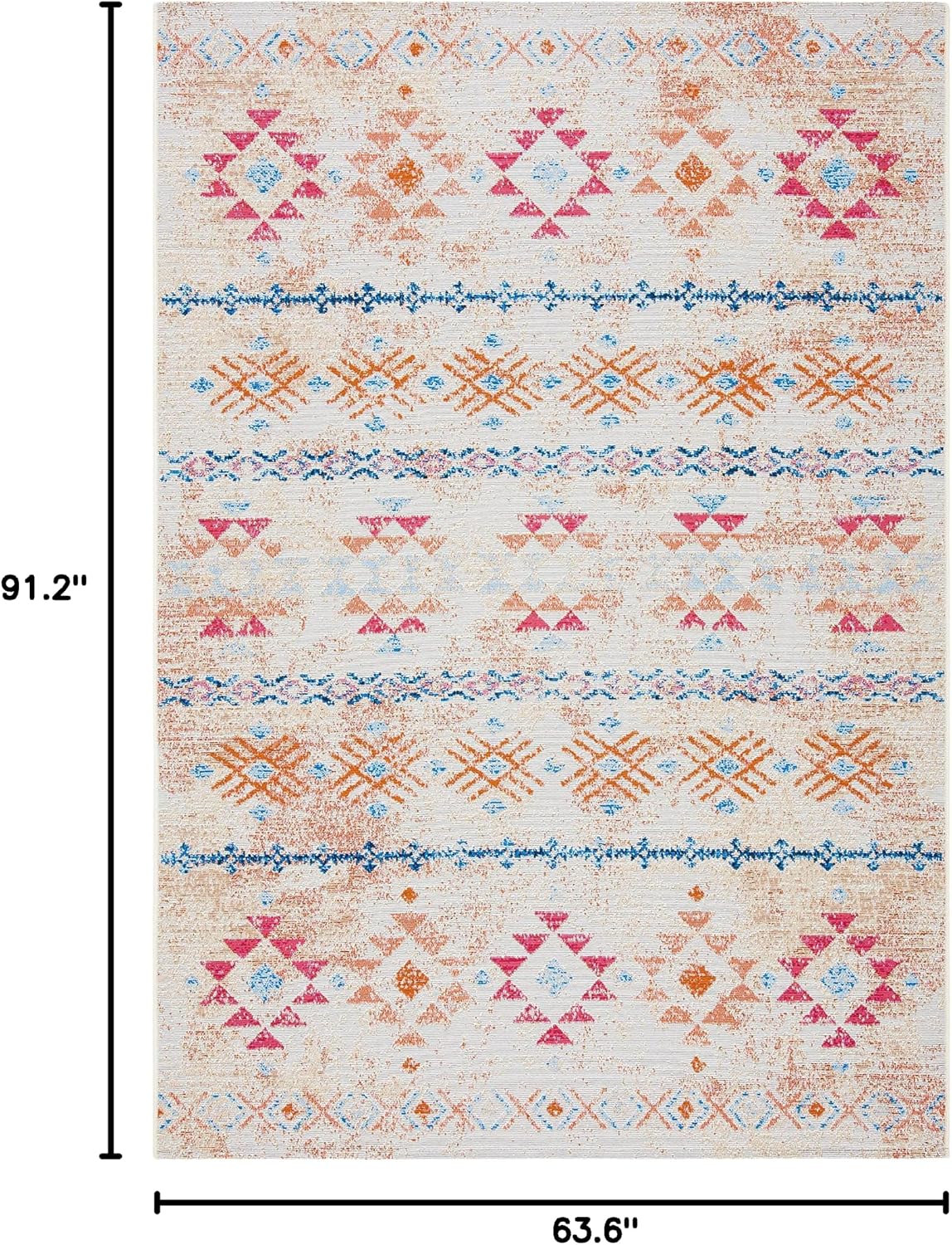 SAFAVIEH Washable Rug Outdoor Summer Collection - 5'3" x 7'6", Ivory & Red, Non-Shedding & Easy to Clean, Ideal for Patio, Backyard, Mudroom (SMR420A)