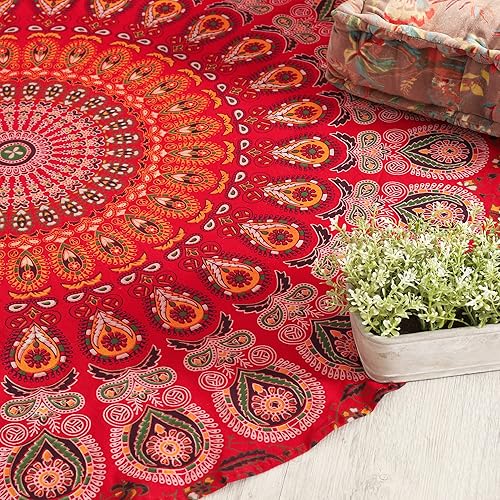 Miniatura 21 de Popular Handicrafts Tapiz redondo para colgar en la pared, diseño de mandala hippie, bohemio, hippie, intrincado, indio, mantel de 50 pulgadas