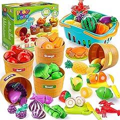 JOYIN Learning Toys Play Food Set for Toddlers, Cutting Food for Preschool Activities, Pretend Play Kitchen Accessories for Kids, Color Sorting Set for Boys & Girls, Daycare Educational Toy