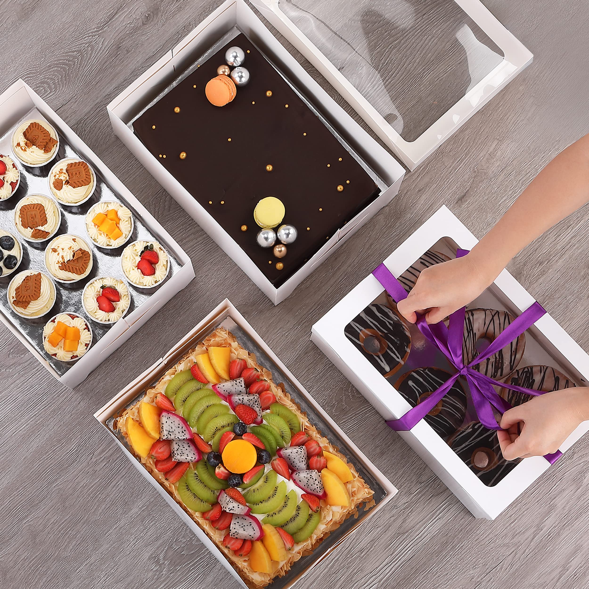 Oxrific 13 Inch Cake Box with Window White Paper Bakery Cake Board and