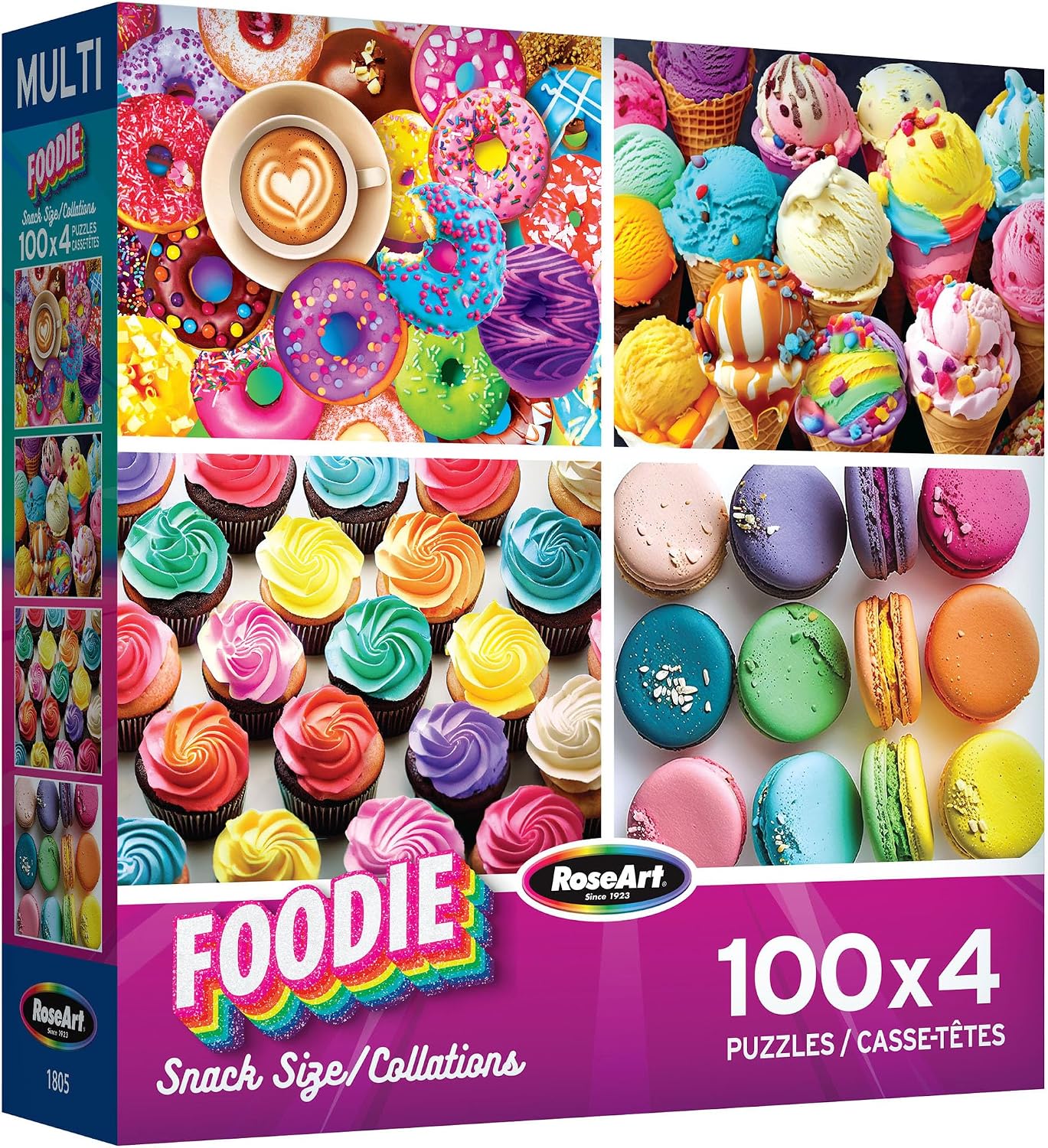 RoseArt - Snack Size Multi-Puzzle Set - Foodie - 4 x 100 Piece Jigsaw Puzzle for Adults
