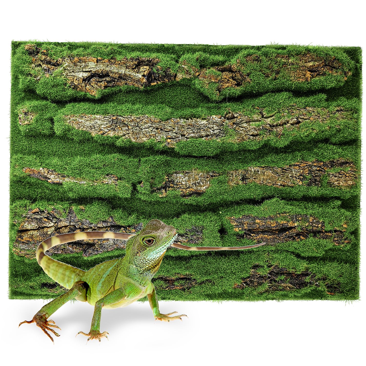Sysmashing 15.75x11.81in Reptile Terrarium Cork Background,Bearded Dragon Tank Bark Backdrop Wall Decor with Artificial Moss for Gecko Lizard Tortoise
