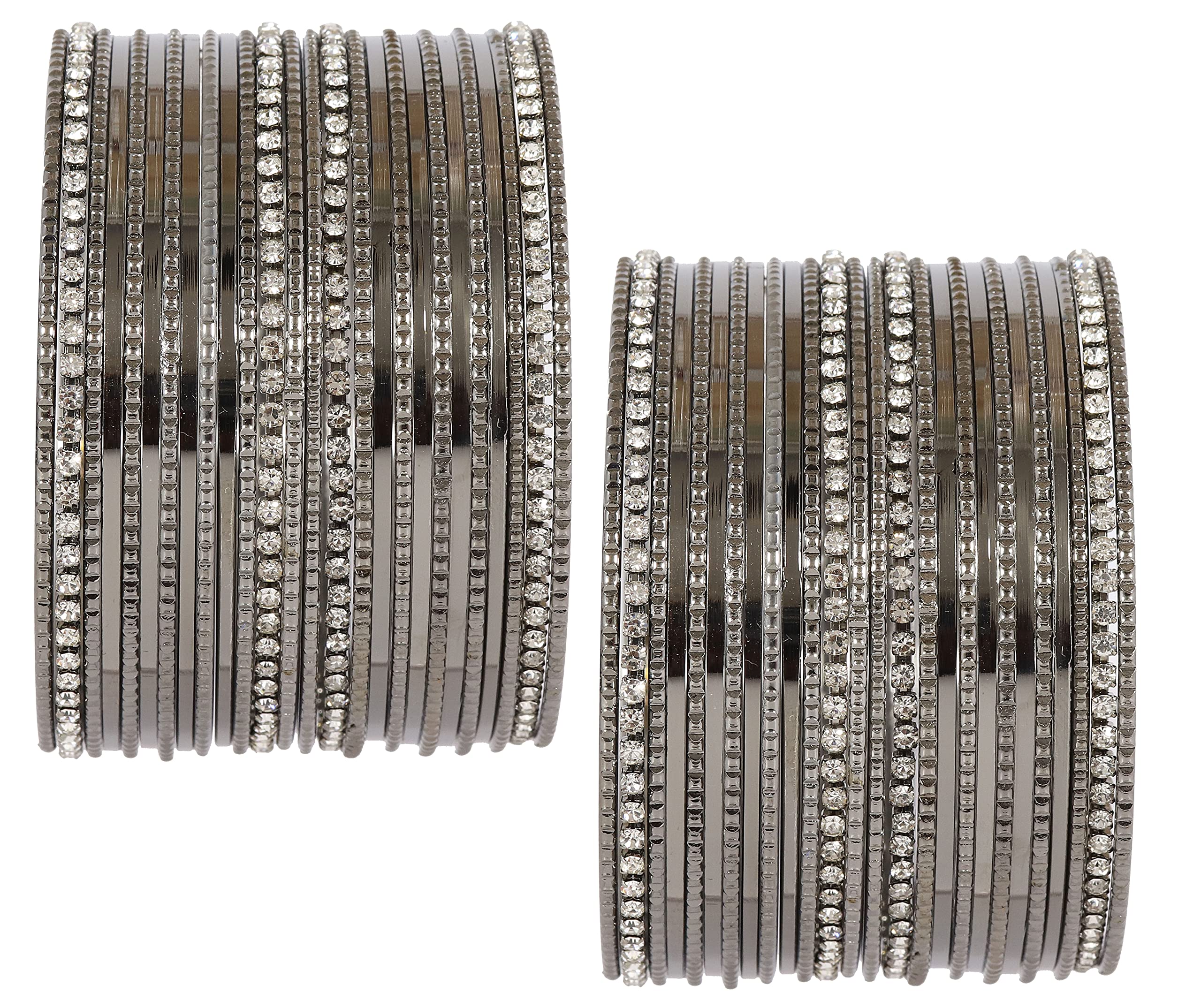 NMII Non-Precious Metal Base Metal with Zircon Gemstone Studded Worked Glossy Finished Bangle Set For Women and Girls, (