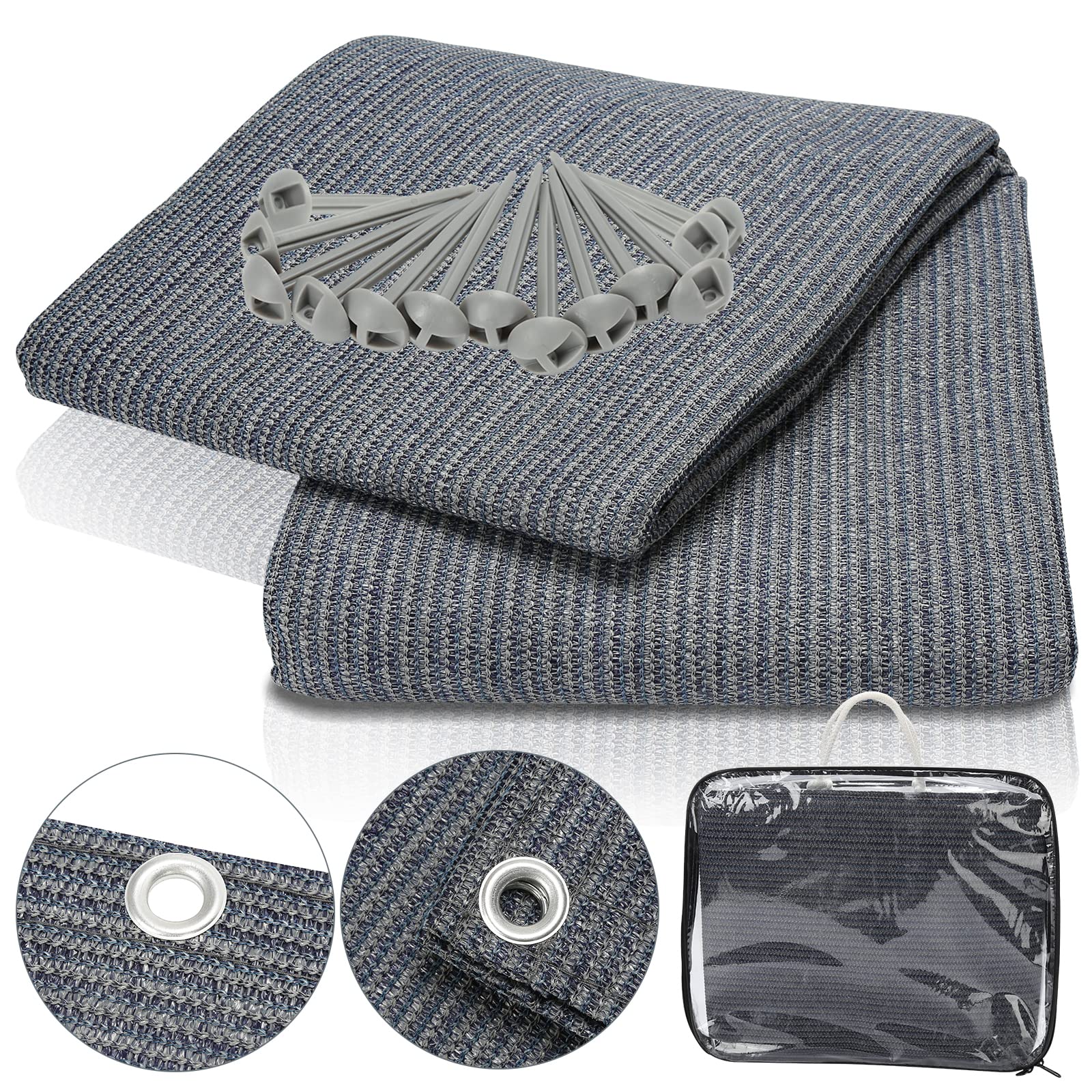 Sonnewelt Tapis de sol auvent polyéthylène haute densité 13 sardines sac transport lavable gris bleu