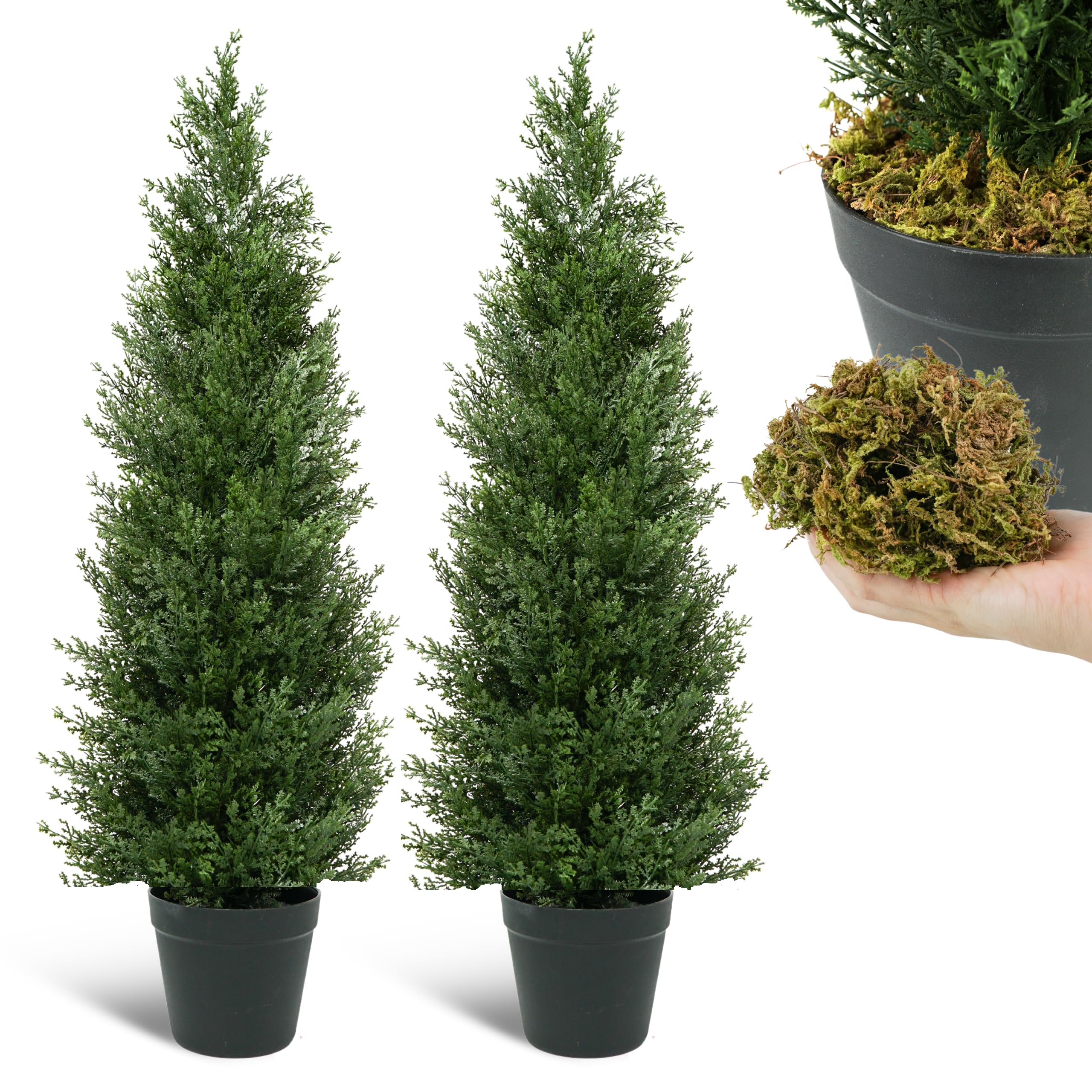 Artificial Cedar Topiary Trees 3FT Faux Evergreen Plants for Home Porch Garden Decor Potted Fake Cypress Trees Set of 2