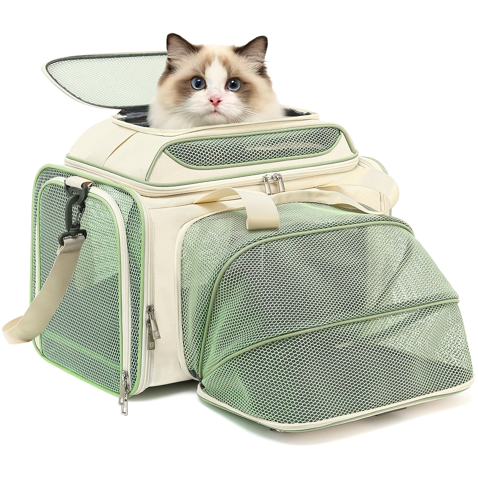 Soft-Sided Small Cat/Dog/Pet Carrier, Collapsible Top and Side Expandable Pet Travel Carrier, with Shoulder Strap & Removable Mat, Mesh Puppy Carry Bag, TSA Airline Approved