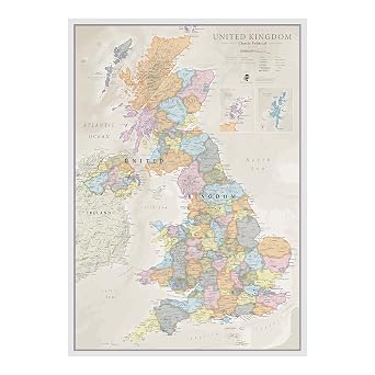 UK Map - Classic Wall Map Of The United Kingdom Poster - Front 84 x 59 cm | Maps International - Front Laminated finish