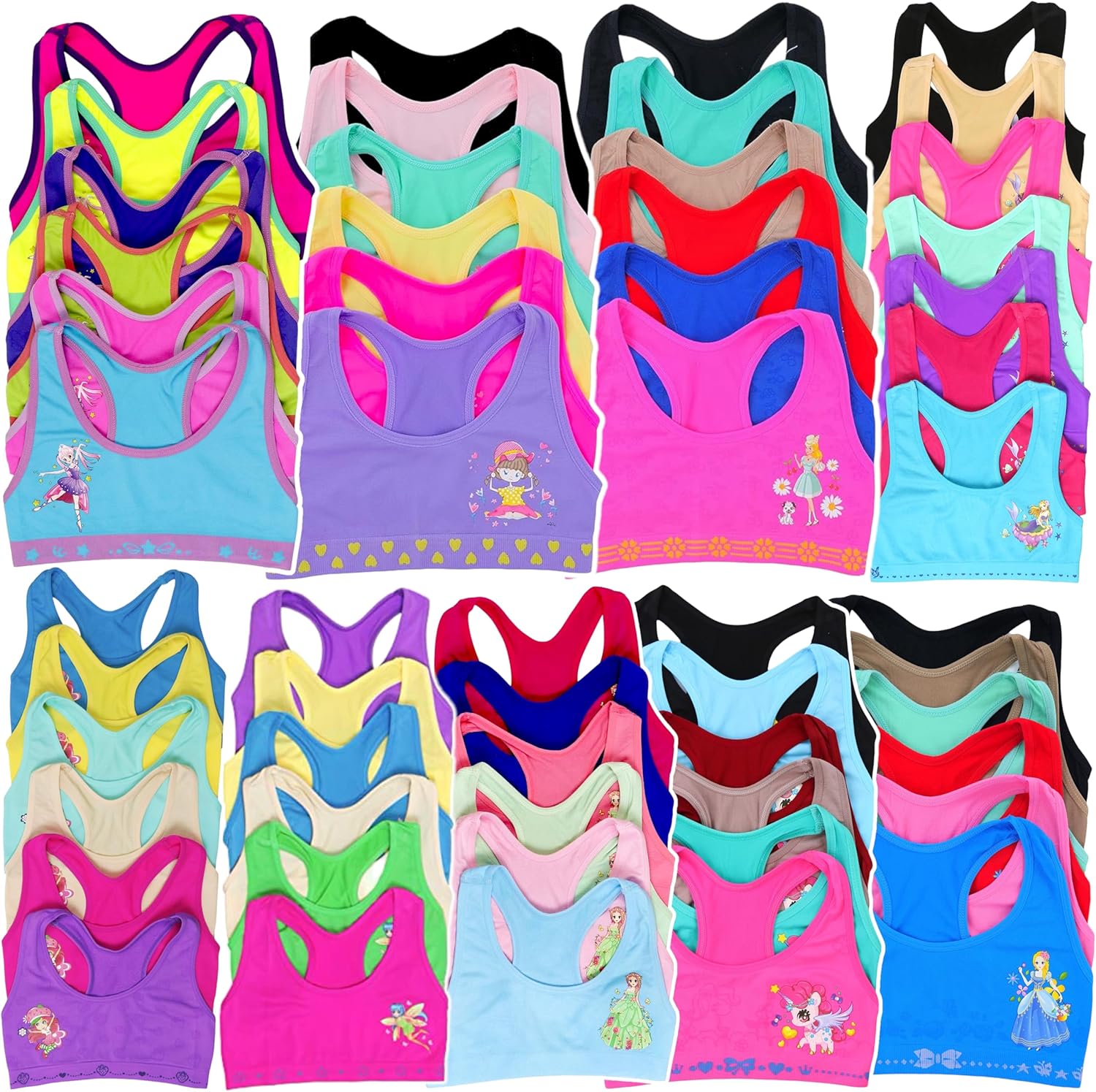 ToBeInStyle Girls' Pack of 6 Random Assorted Print Racerback or Cami Training Bras Tops - Image 4