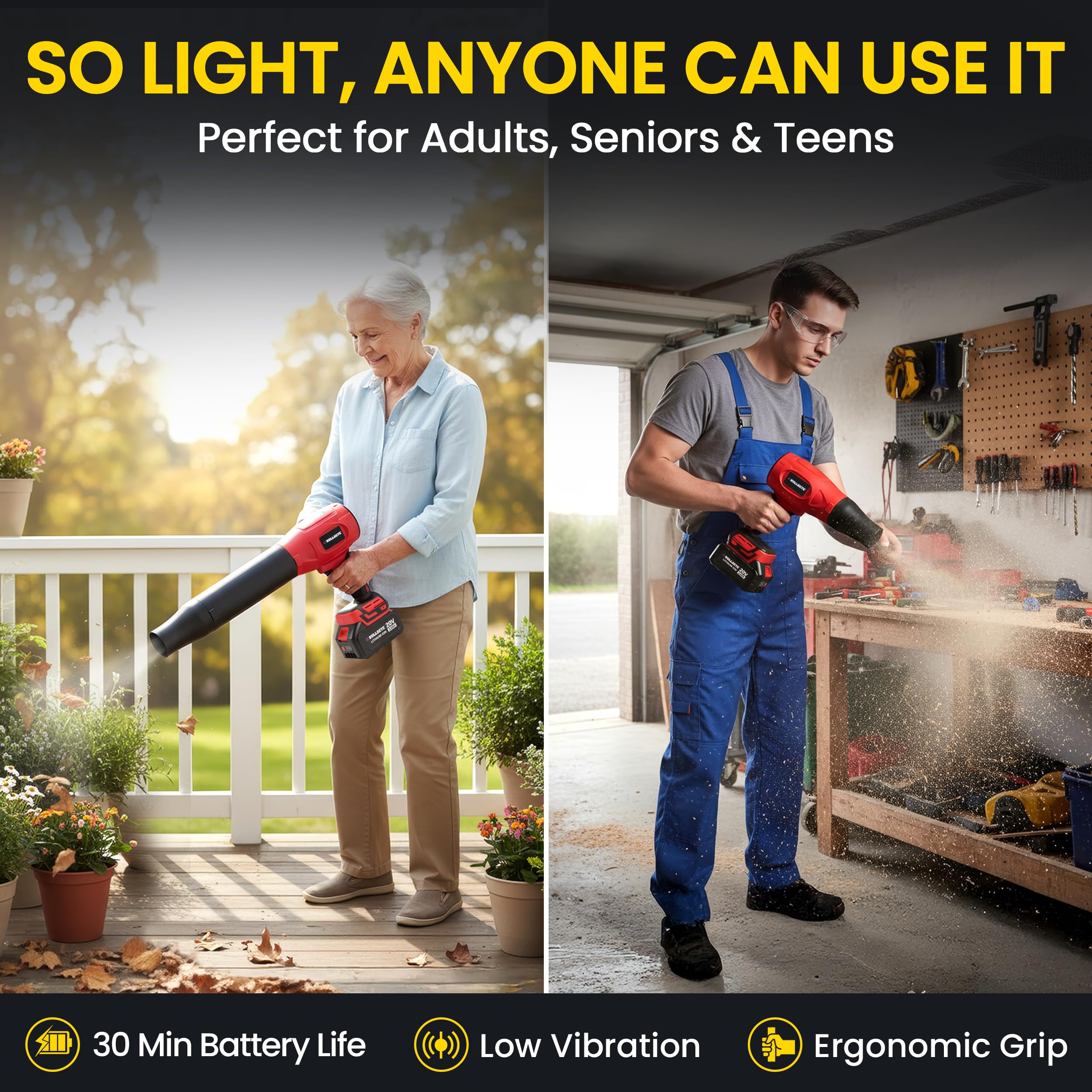 Bullseye Blower – Cordless Leaf Blower, Mini Handheld Turbo Jet with 2 Batteries, 20V 350W Electric Air Power for Patio, Garage Cleaning and Car Drying – As Seen on TV - 5