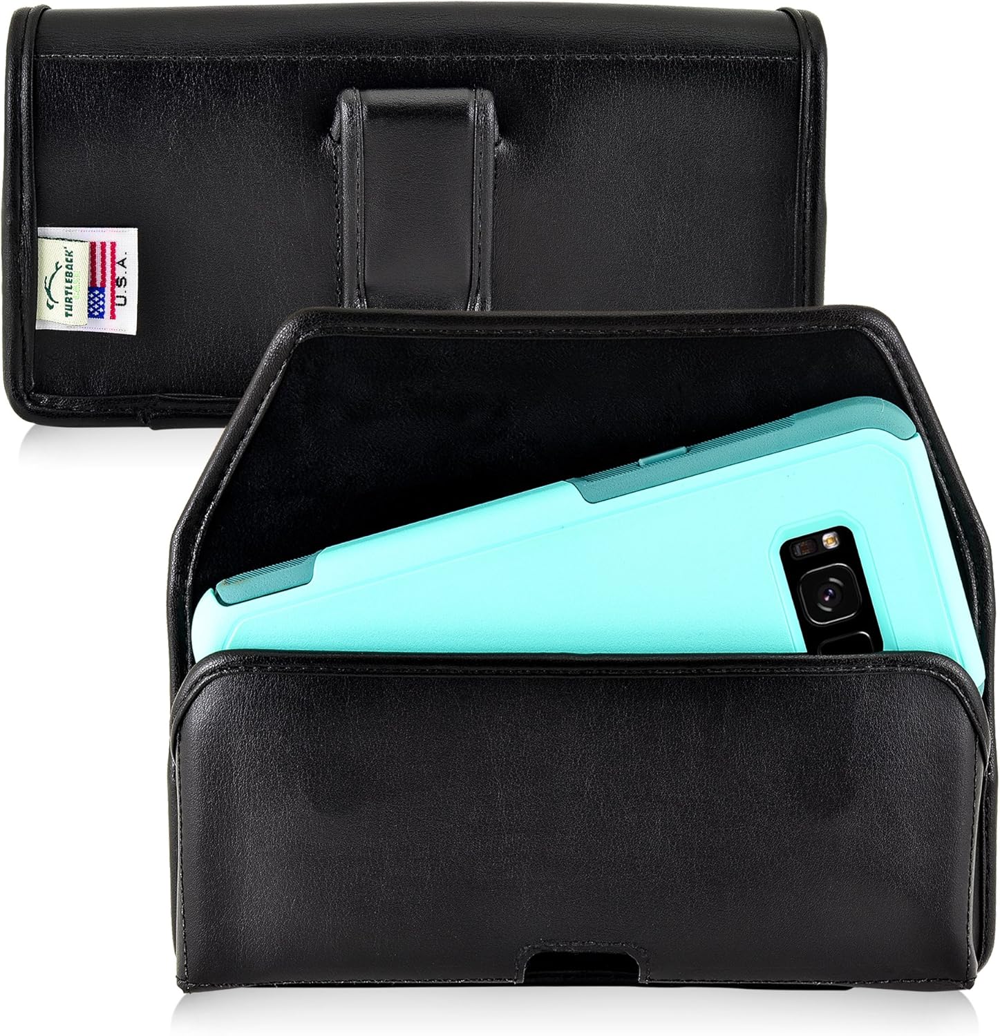 Turtleback Holster Made for Samsung Galaxy S8 Plus + with OB Commuter case Black Belt Case Leather Pouch with Executive Belt Clip Horizontal