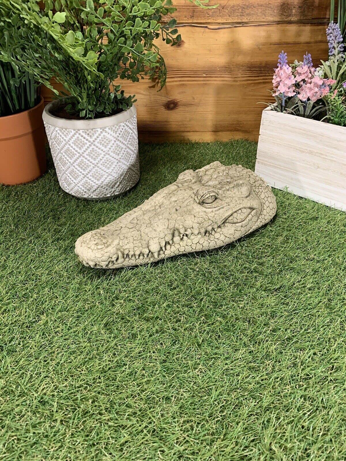 STONE GARDEN CROCODILE ALLIGATOR HEAD DETAILED GIFT CONCRETE ORNAMENT
