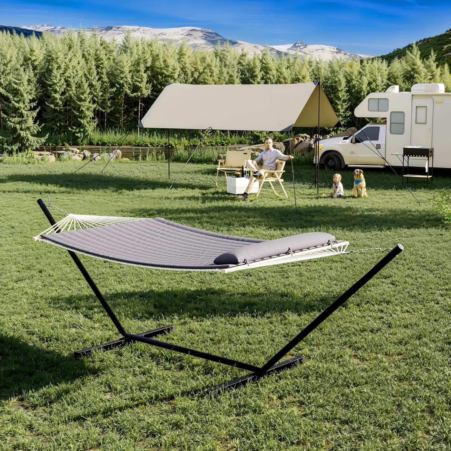 Instant Setup Hammock with Steel Frame, Dark Grey