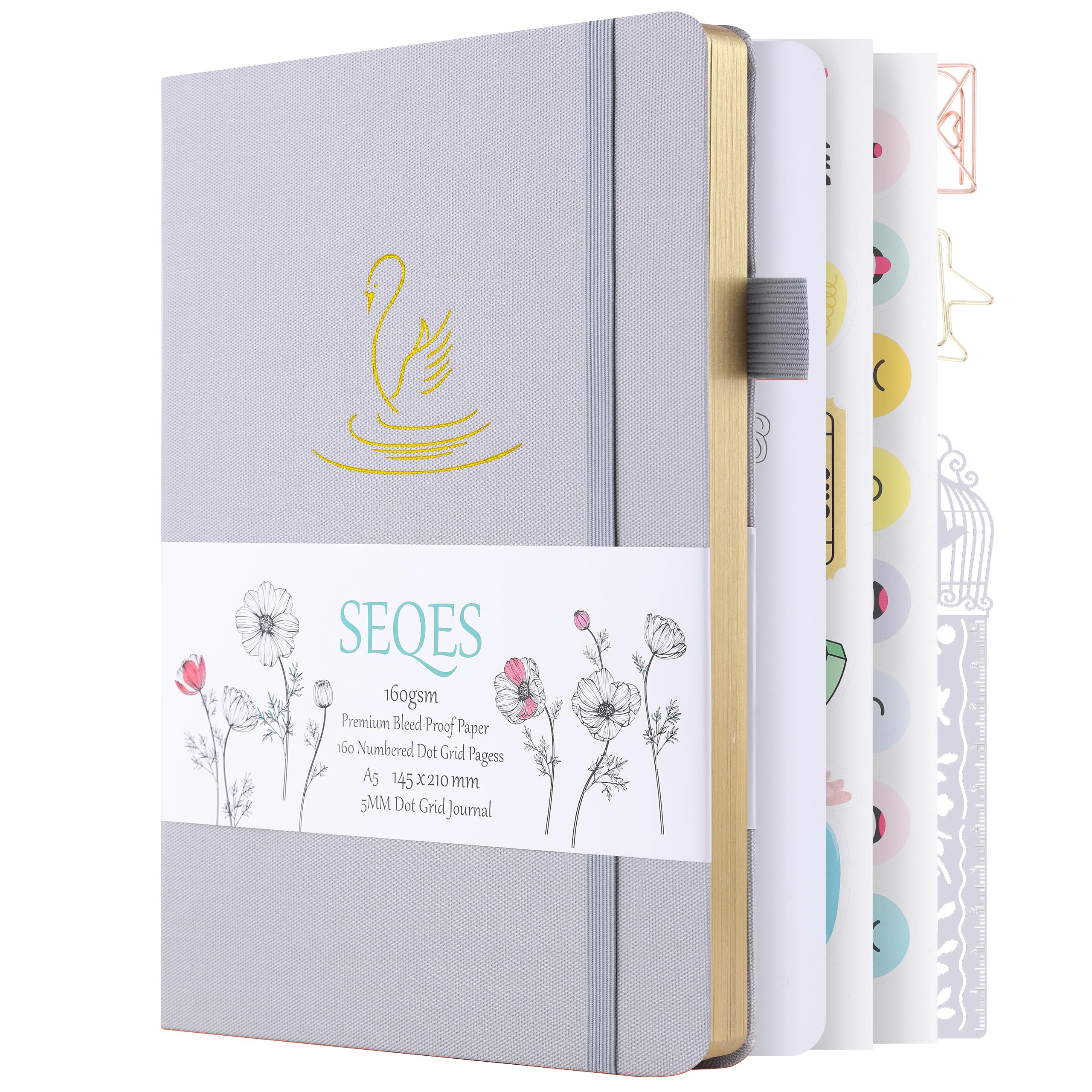 SeQeS A5 Bullet Dotted Journal Notebook | 160gsm Thick Bleedproof Paper, Lay Flat Binding, 160 Numbered Pages | Hard Cover Dot Grid Notebook/Bullet