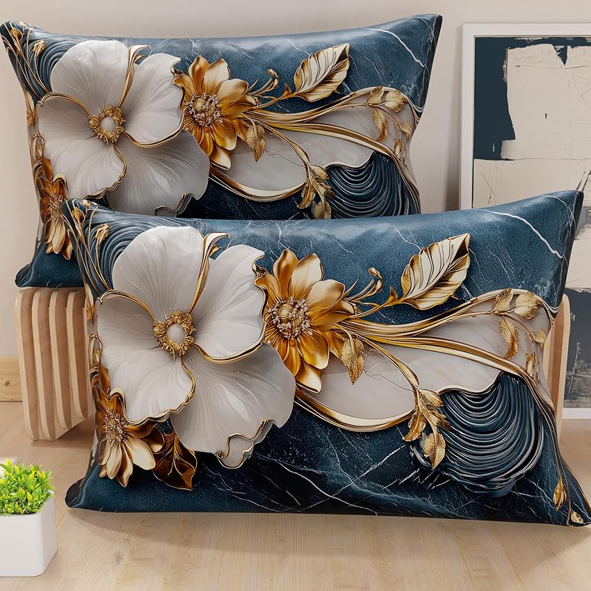 PETTI Artigiani Italiani - Coppia di Federe Cuscino 40x145 cm in Microfibra, Cuscini Arredo Camera da Letto, Divano, Salotto, Set 2 Fodere Copricuscino, Federa Floreale 06 5, 100% Made in Italy