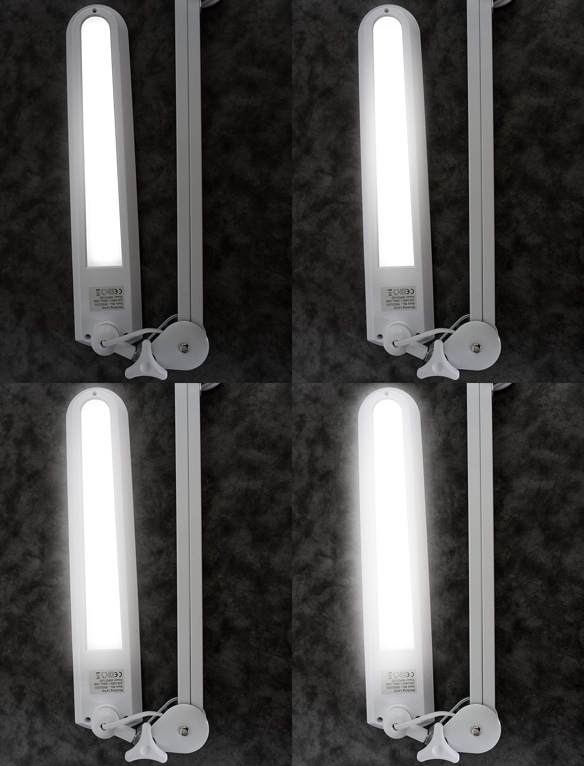 SEMPLIX LED Arbeits-Lampe weiß: (60 PCS LED, 4fach dimmbar) Mit Einer Tischklemme und Höhenverstellbarem Lampenarm