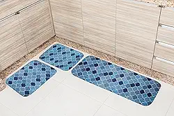 Jogo de Tapetes para Cozinha 3 Peças Turquia Azul – Antiderrapante e Confortável | Tapete Cozinha Polipropileno e Látex – Tecil