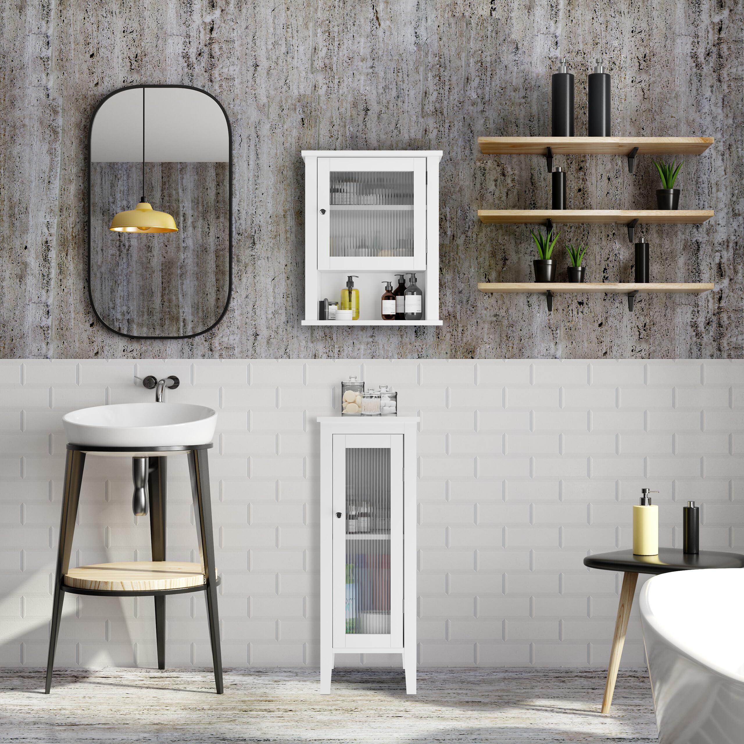 Relaxdays Mobiletto da Bagno Pensile, 3 Ripiani e Anta in Acrilico, Armadietto da Parete, MDF, HLP: 52x42x18 cm, Bianco
