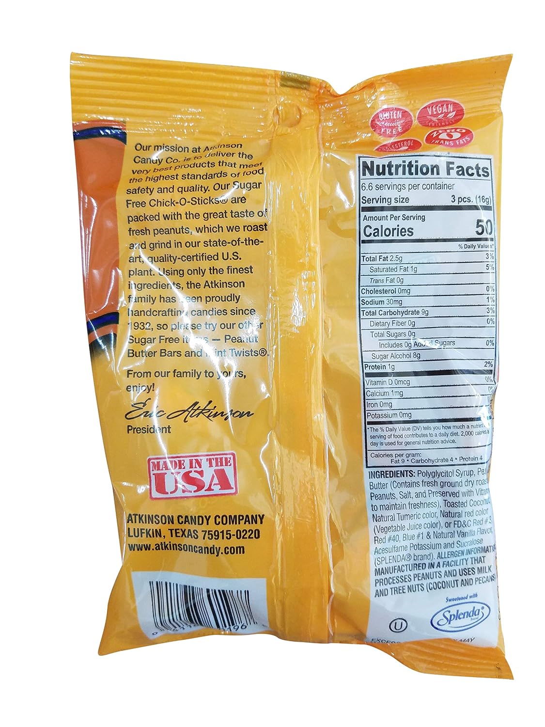 Atkinson's Sugar Free Chick O Stick Peg Bag 2 Pack - Delicious Individually Twist Wrapped Peanut Butter Nugget Candy