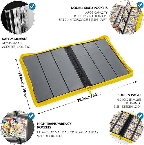 Miniatura 4 de FunGuys Toploader - Carpeta de almacenamiento para tarjetas, 252 carpetas con 9 bolsillos superiores, colección de tarjetas para Yugioh, MTG, TCG,
