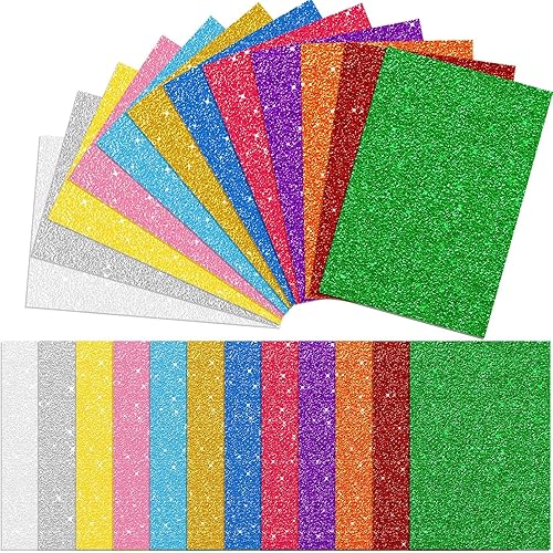 Sherr 72 Pcs Glitter Foam Sheets Self Adhesive Sticky 7.8 x 11.8 Inch Glitter Cardstock Paper Shimmer Paper for Crafts for Art DIY Handicraft