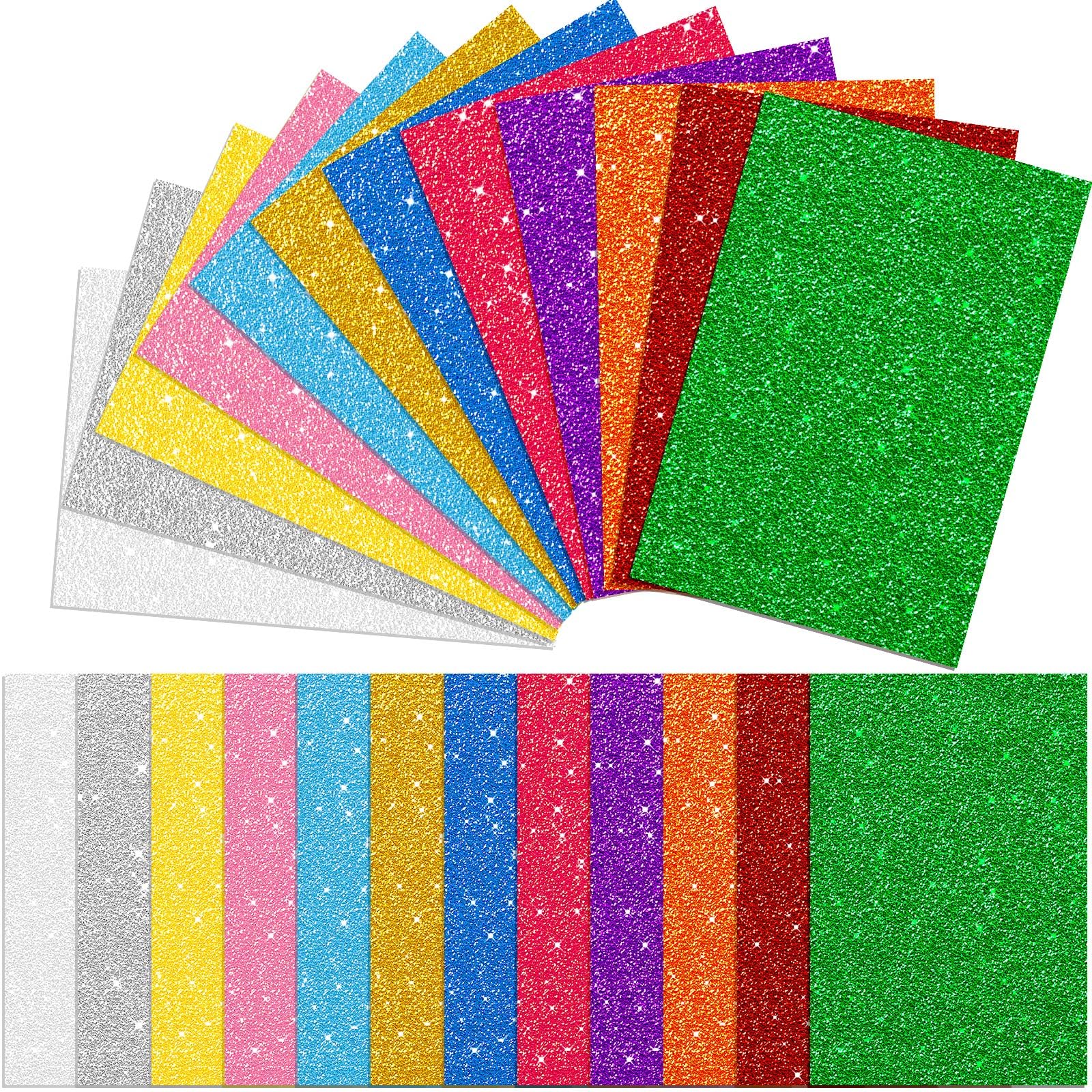Sherr 72 Pcs Glitter Foam Sheets Self Adhesive Sticky 7.8 x 11.8 Inch Glitter Cardstock Paper Shimmer Paper for Crafts for Art DIY Handicraft Projects Classroom Activities(Assorted Colors)