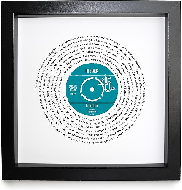Personalised Vinyl Record Song Lyrics Print - Thoughtful Wedding, Anniversary, Valentines, Christmas or Birthday Gift (The Beatles - In My Life)