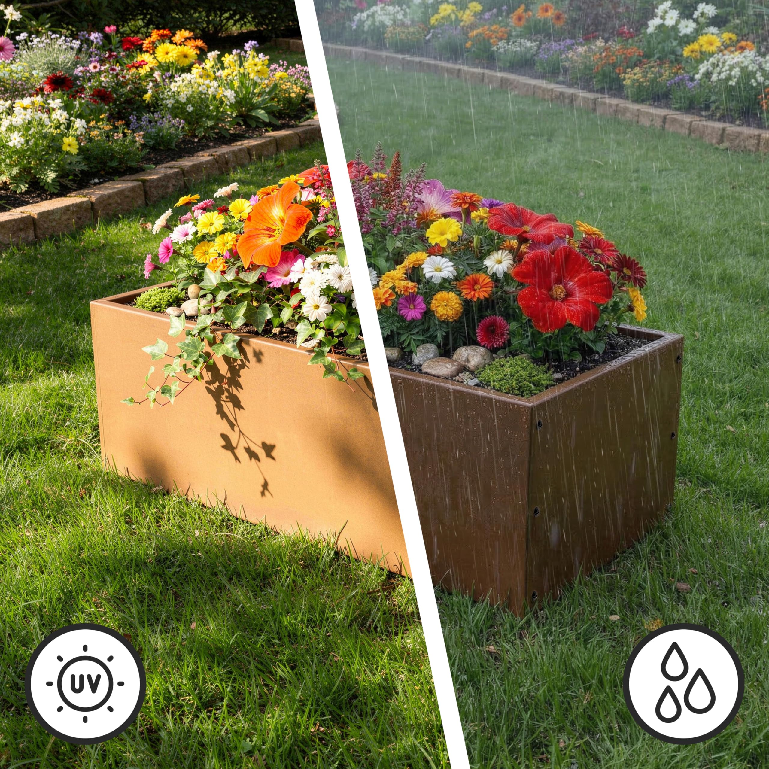 novaterra® Premium Cortenstahl Hochbeet - B 100 cm x T 40 cm x H 30 cm - extrem langlebig & witterungsbeständig - Moderne Gartenbegrünung für Gemüse, Kräuter & Blumen