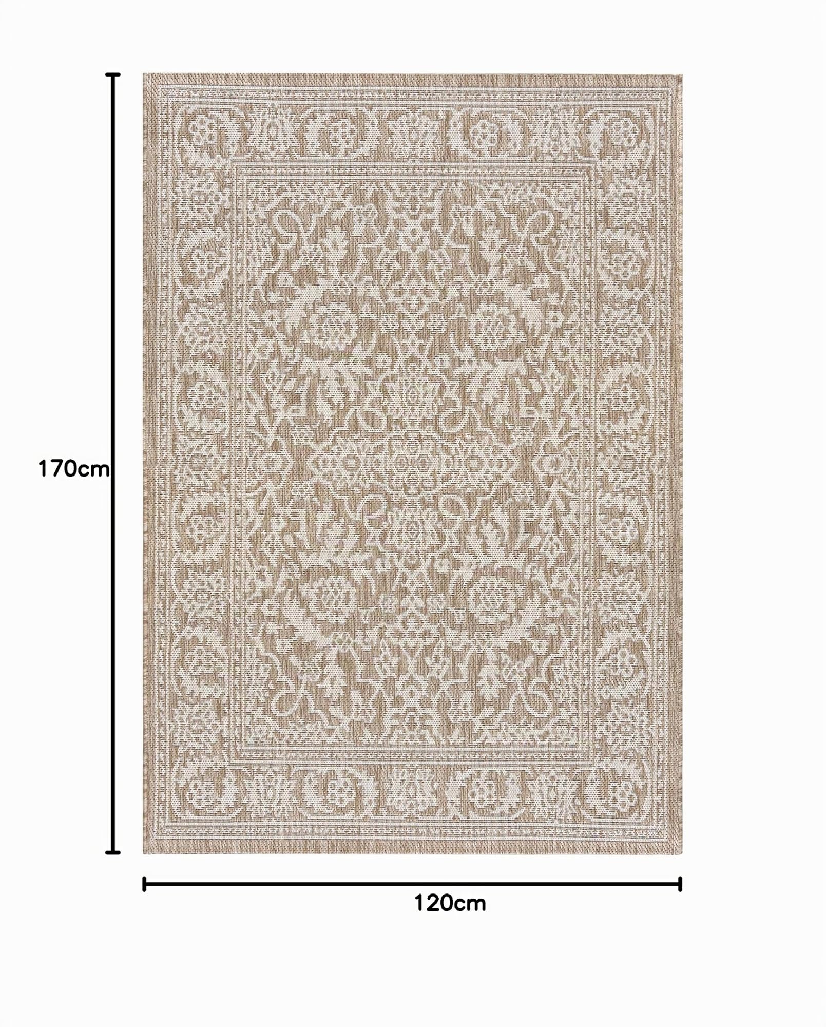Mazovia Tapis D'extérieur Balcon 120x170cm Crème Classique Boho Synthétique