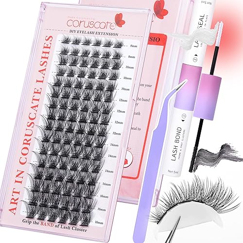 Miniatura 9 de CORUSCATE Kit de extensión de pestañas para bricolaje, racimos de pestañas individuales, rizo D, kit de extensión de pestañas con volumen, 96