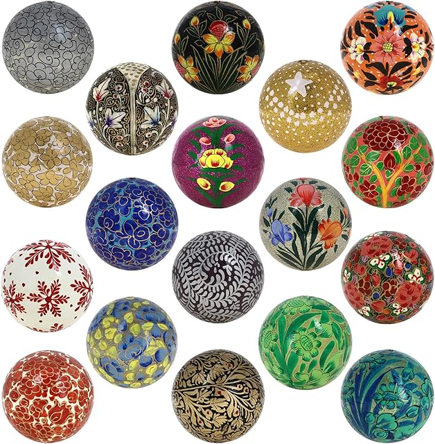 Ajuny Handmade Set of 18 Paper Mache Balls Christmas Decorative Hanging Ornaments Decoration Xmas Gifts 3 Inches