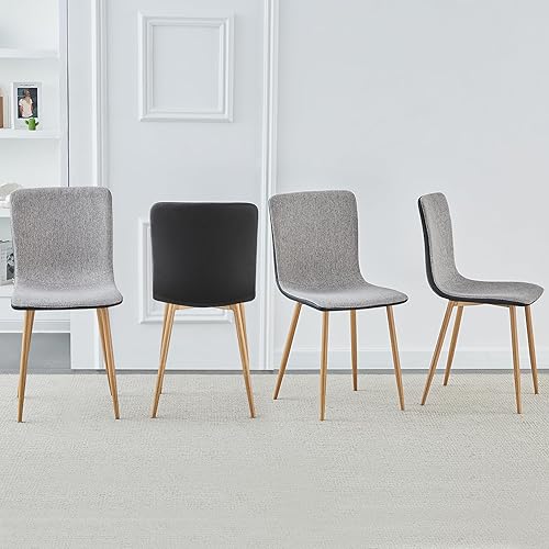 Miniatura 3 de Wonder Comfort Juego de 4 con patas de metal Oka parecidas a la madera, silla lateral de tela sin brazos para comedor con cuero negro, gris,