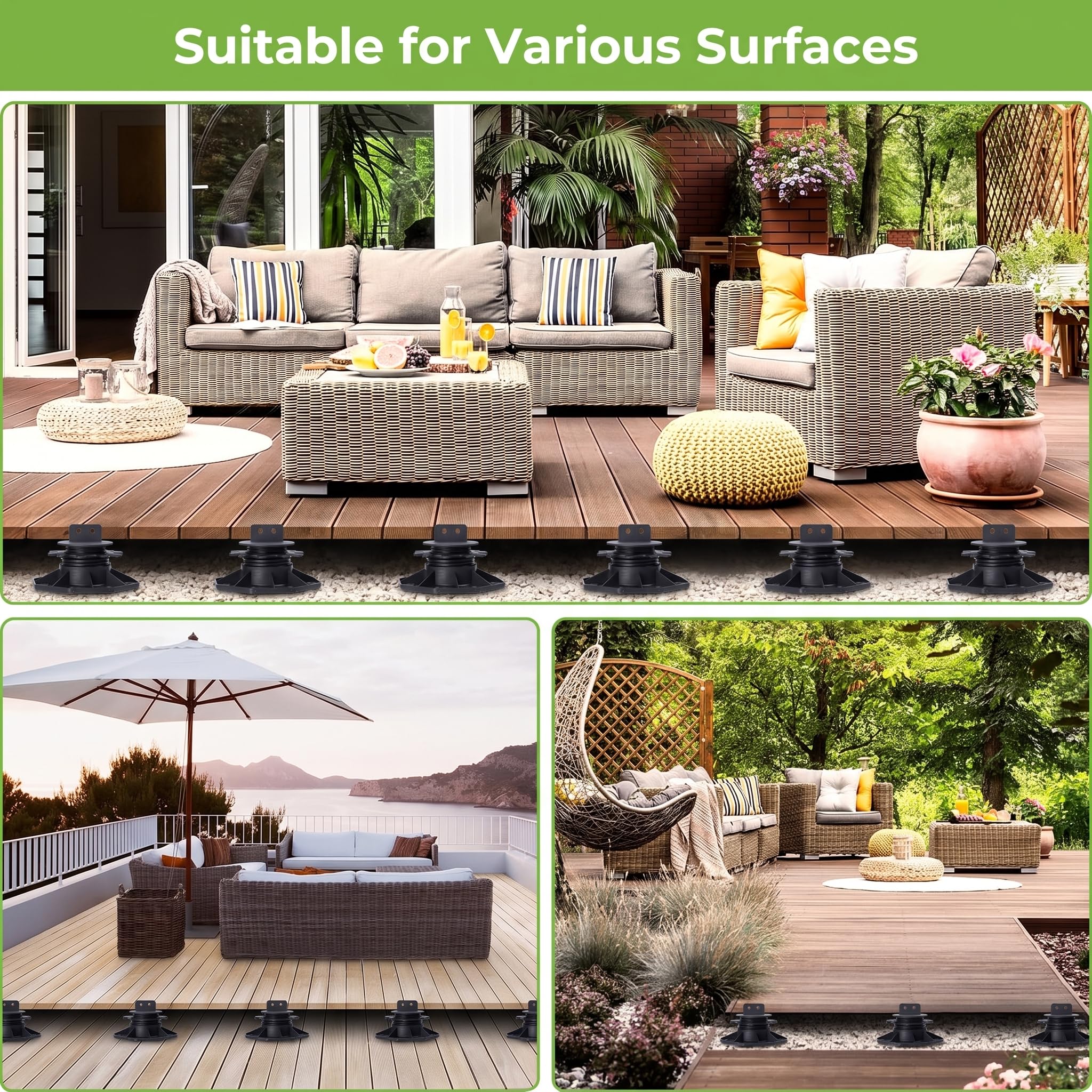 20 Stück Stelzlager Höhenverstellbar 30–60 mm Mit Schrauben, Stellfüße-Terrassenlager, Stelzlager für Hofpflasterungen, Terrassengärten, Terrassenplatten, Gartengestaltung, Holz, WPC& Stein,von 800KG