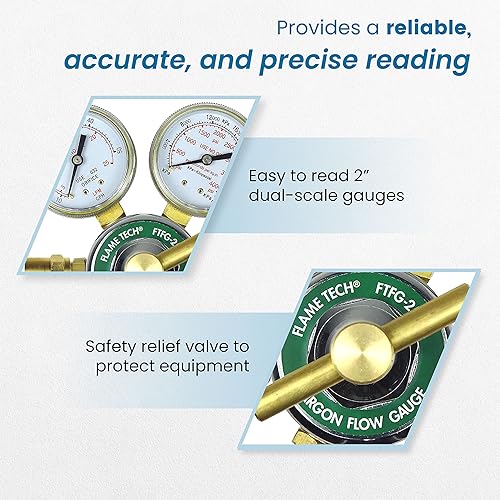 Miniatura 3 de Regulador de argón de medidor de flujo, fácil de leer, calibre de doble escala de 2 pulgadas, herramienta de soldadura ideal, construcción