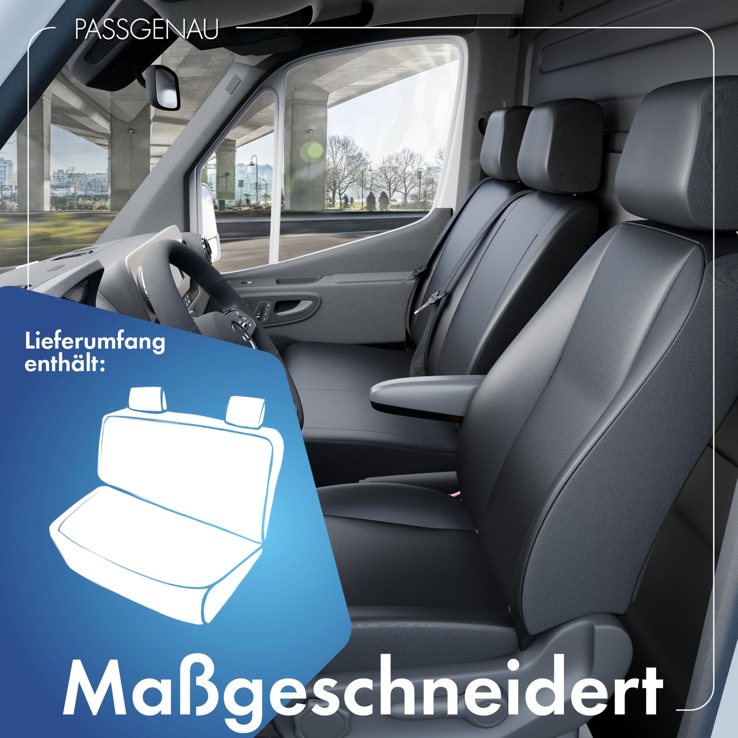 WALSER 11542 Funda de asiento de coche ajuste de transportador, funda de asiento de imitación de cuero antracita compatible con Ford Transit Connect, pasajero de doble plaza