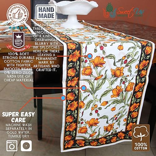 Miniatura 6 de Sweet Us Affluent - Camino de mesa de algodón floral francés y una servilleta gris, camino de mesa de comedor floral para interiores y exteriores,