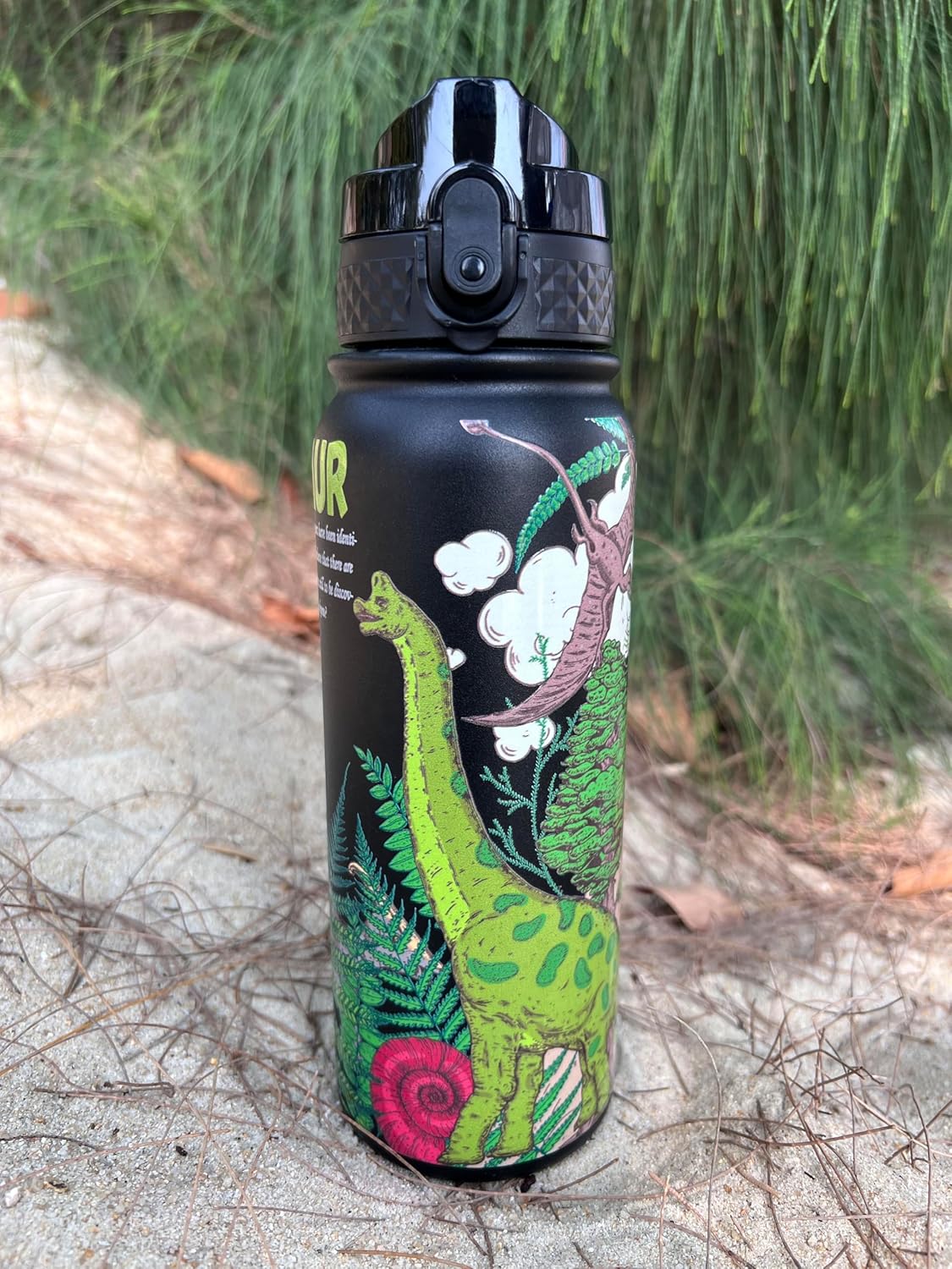 Dinosaur Kids Stainless Steel Water Bottle with Straw Vacuum Insulated Bottle 600ML Double Walled Water Bottle BPA Free Drinks Bottle 3 Lids(Straw Lid,Chug Lid,Carabiner Lid) for School(3D Dinosaur)