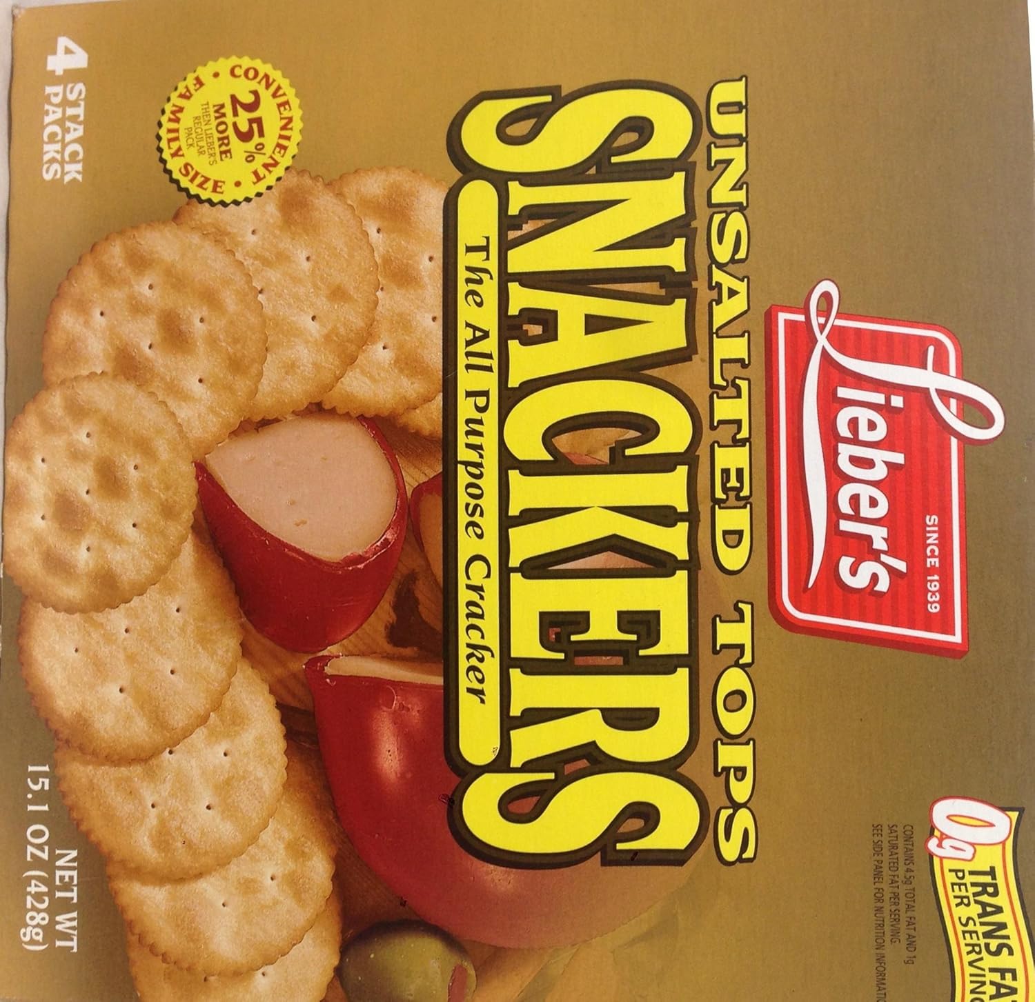 Lieber's Unsalted Tops Snackers The All Purpose Cracker 15.