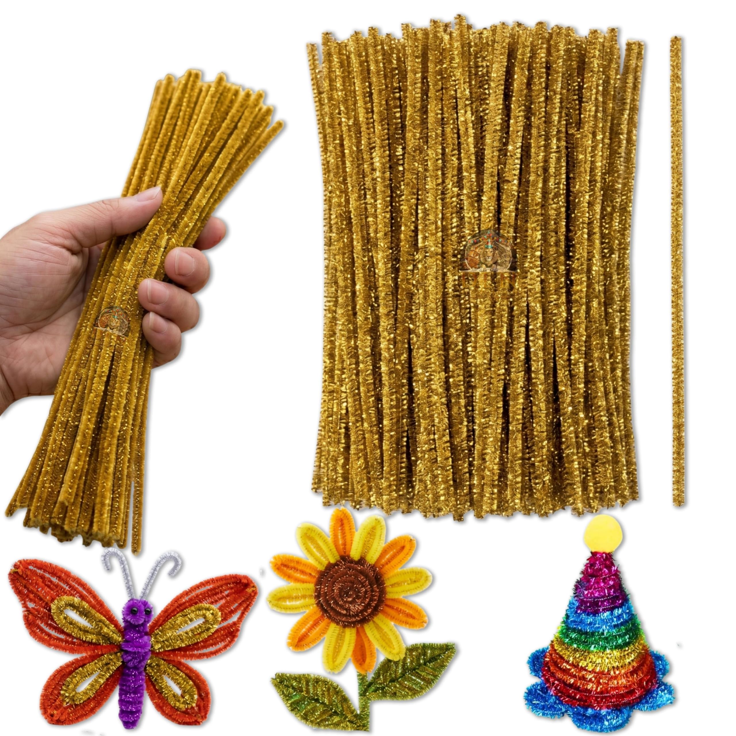 Premium 6 mm Soft Chenille Pipe Cleaner Stems Soft Flexible Bendable Craft Wire Sticks (Metallic Gold, Pack of 100 pcs)-image-7