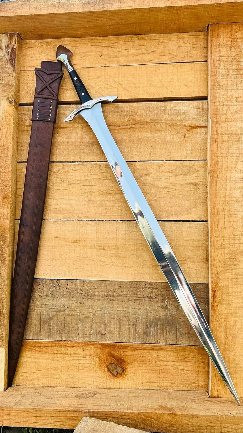 30" Straight Long Sword Hand Forged Viking Sword Carbon Steel Blade with Rosewood Handle Oil Tempered Ready to Use